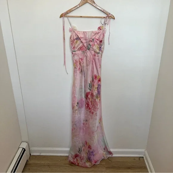 For Love & Lemons Lisa Sheer Floral Maxi Dress Pink Size XS - Picture 8 of 8